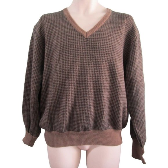 Nordstrom Other - Vintage Nordstrom Black Tan Houndstooth Sweater Merino Wool Mens Lg Italy